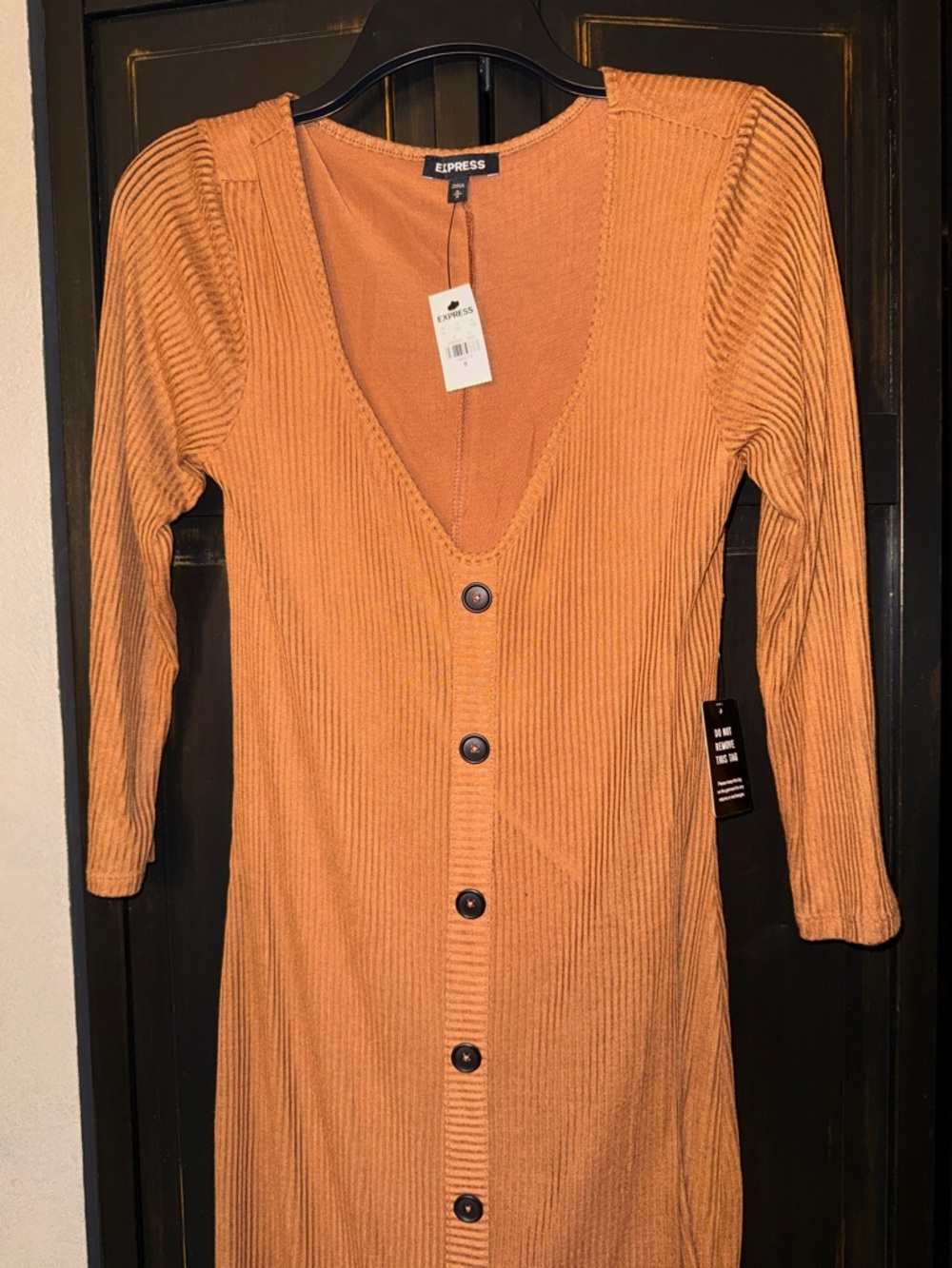 Express Ribbed Button-Front Maxi Dress - Picture 2 of 8